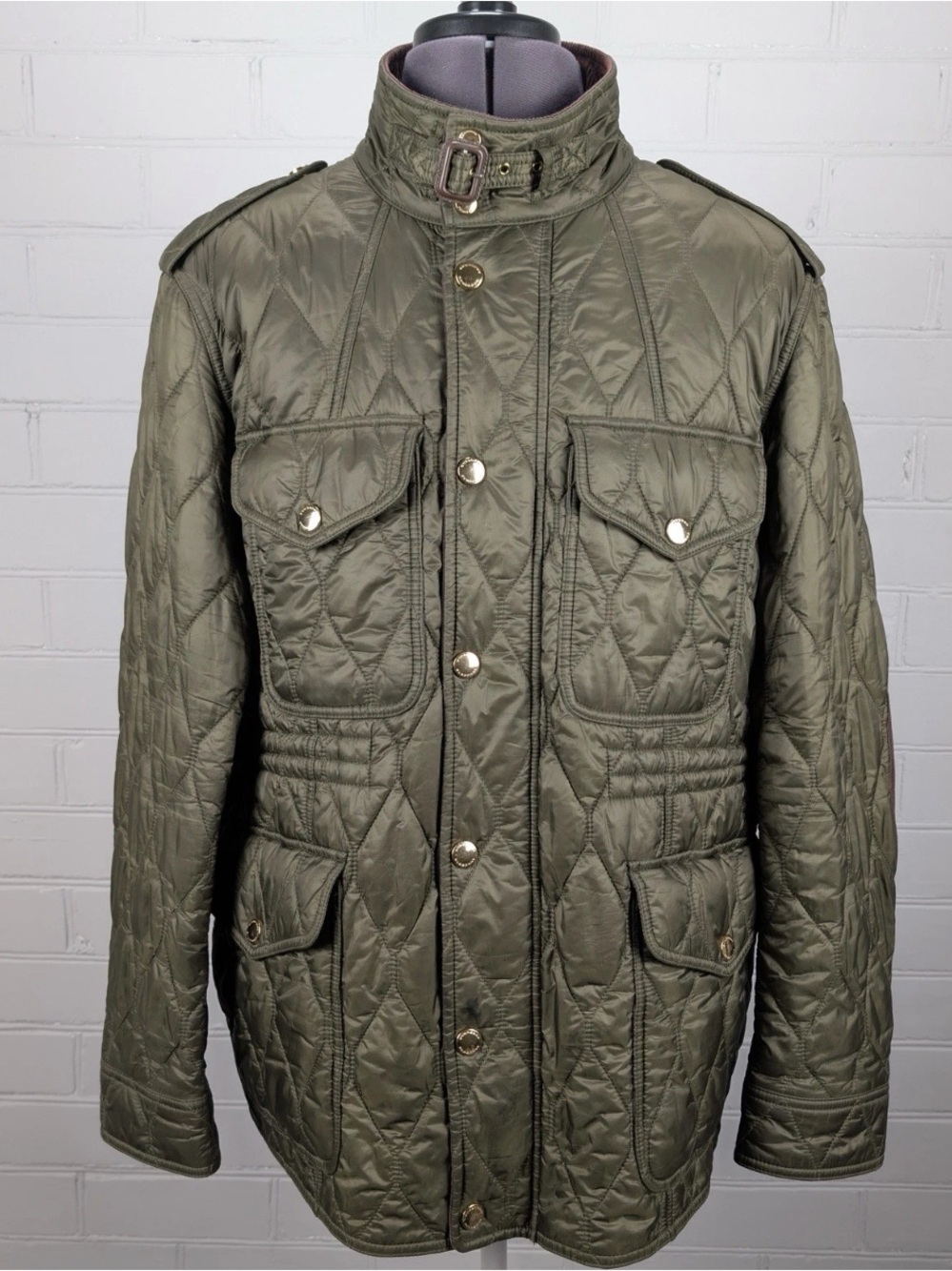 Burberry Brit GARRINGTON Quilted Field Jacket Mens XXL Olive Green Nova Check